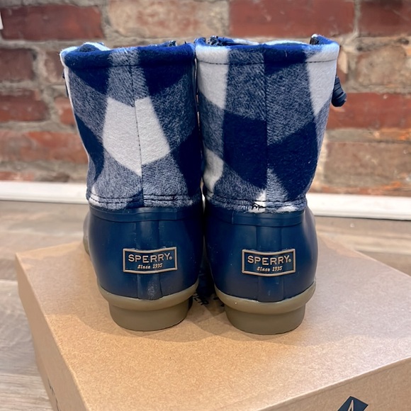 Sperry women’s saltwater Buffalo check duck boot Buffalo plaid wool shaft navy - Picture 10 of 13